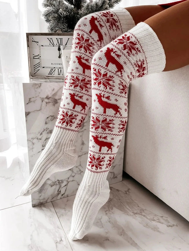 Women Thigh High Snowflake Christmas Socks