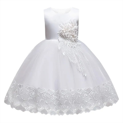Baby Girl White Wedding Birthday Party Floral Dress