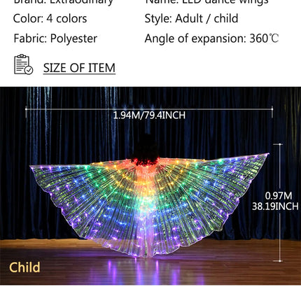 Women Rainbow LED Belly Dancing Wings