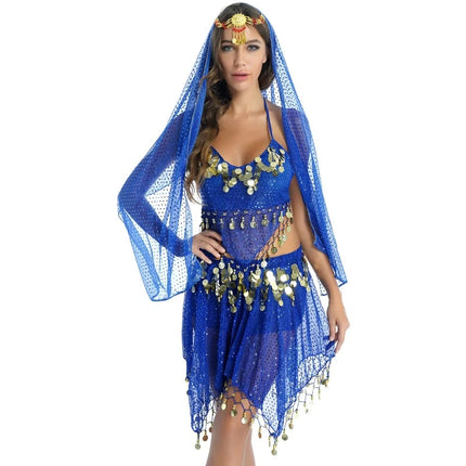 Women Halter Sequin Belly-Dance-Costume Set