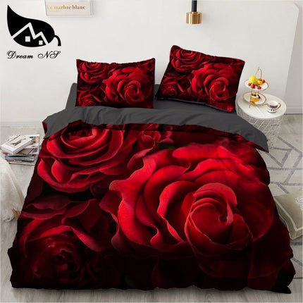 Home Black Red Rose Floral Duvet Sets