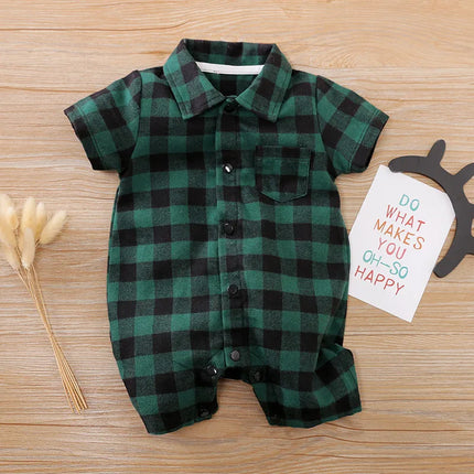 Baby Boy Romper Short Plaid Toddler Jumpsuits