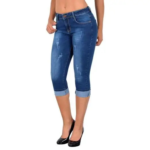 Women's Solid High Waist Slim Fit Capri Jeans