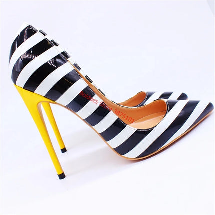 Women 12cm Yellow Zebra Striped Wedding Heel Pumps