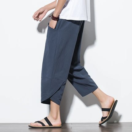 Men Khaki Black Asian Linen Pants