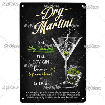 Vintage Cocktail Martini How to Make Shot Sign Decor