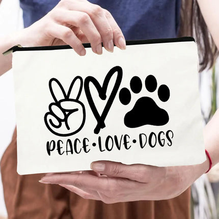 Women Peace Love Dogs Cosmetic Storage Bags