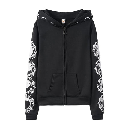 Women Black Gothic Lunar Moon Hoodie