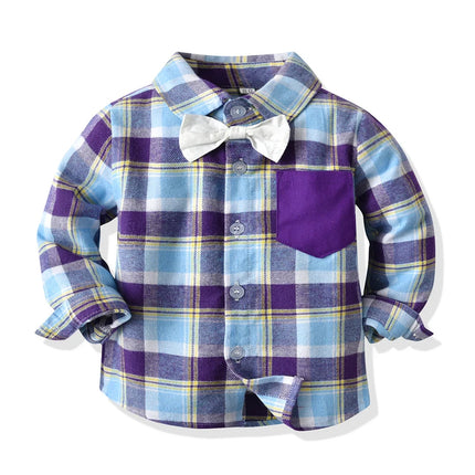 Baby Boy Fashion Plaid Purple Blue Gentleman Outfits