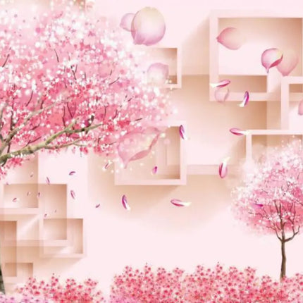 Custom 3D Retro Pink Cherry Tree Mural Wallpaper