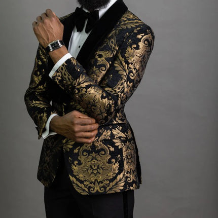 Men Floral Jacquard Party Prom Blazer - Mad Fly Essentials