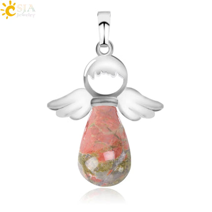 Women Natural Stone Angel Fairy Necklace Pendant