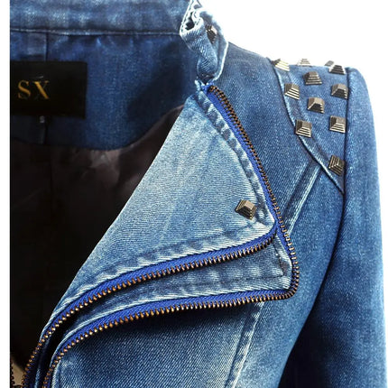 Women Vintage Denim Slim Fit Motorcycle Windbreaker Jacket