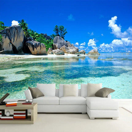 Custom 3D Ocean Beach Island Mural Wallpaper