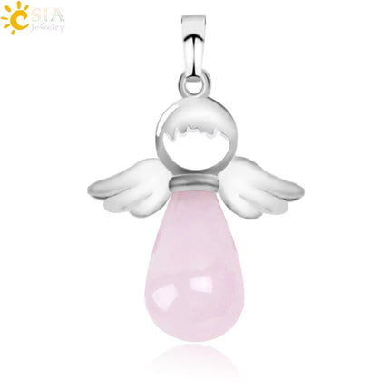 Women Natural Stone Angel Fairy Necklace Pendant