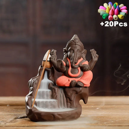 Ganesha Backflow Incense Burner Elephant Animal Figurines