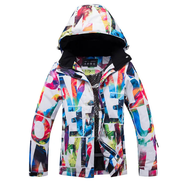 Women Pink Blue Marble Ski Jacket.