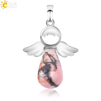 Women Natural Stone Angel Fairy Necklace Pendant