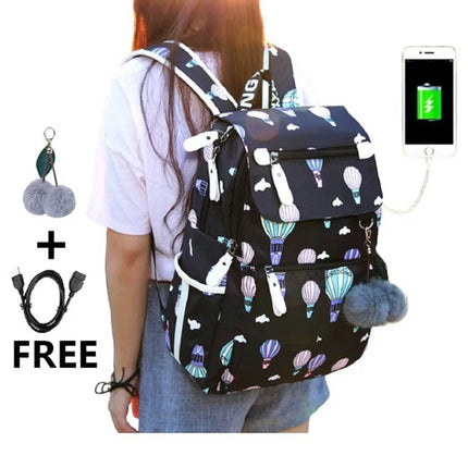 Women Kids Space USB Charging Port School Backpack