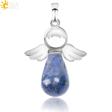 Women Natural Stone Angel Fairy Necklace Pendant