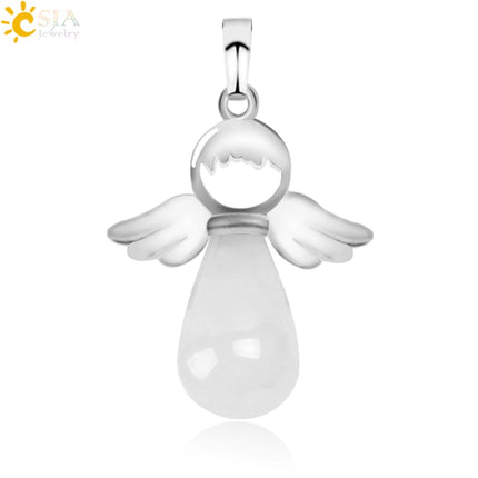 Women Natural Stone Angel Fairy Necklace Pendant