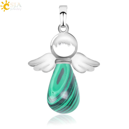 Women Natural Stone Angel Fairy Necklace Pendant