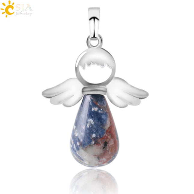 Women Natural Stone Angel Fairy Necklace Pendant