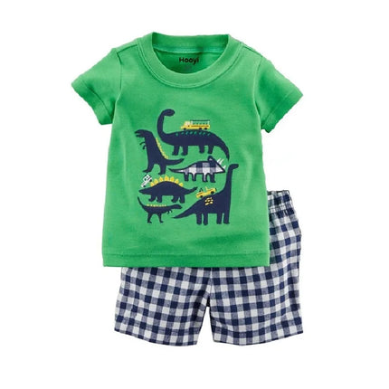 Baby Boy Plaid European Dinosaur Sleepwear Pajama Outfit