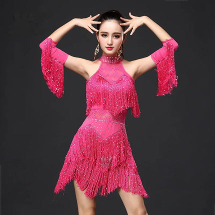 Women Ballroom Salsa Latin Blue Pink Dance Dress