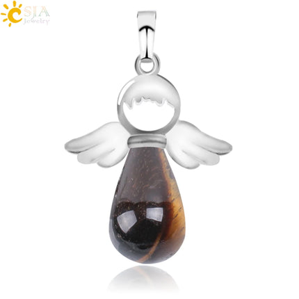 Women Natural Stone Angel Fairy Necklace Pendant