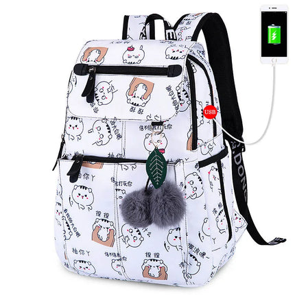 Women Kids Space USB Charging Port School Backpack