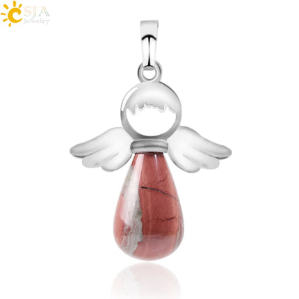 Women Natural Stone Angel Fairy Necklace Pendant