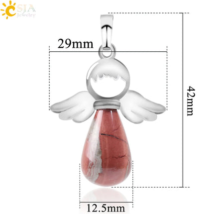 Women Natural Stone Angel Fairy Necklace Pendant