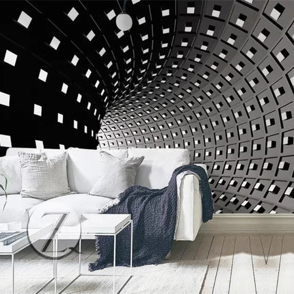 Custom 3D Space Ramp Black White Mural Wallpaper