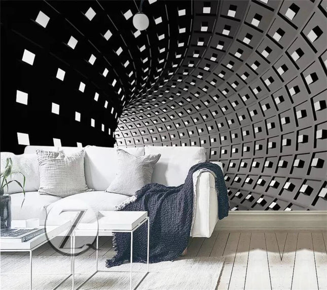 Custom 3D Space Ramp Black White Mural Wallpaper