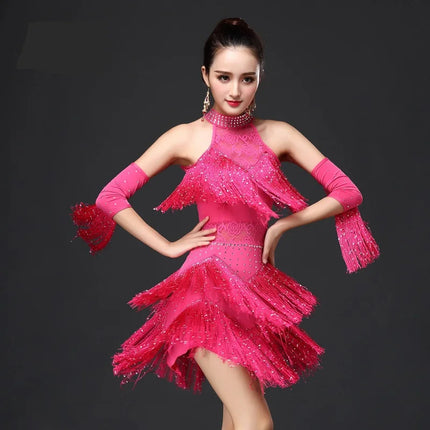 Women Ballroom Salsa Latin Blue Pink Dance Dress