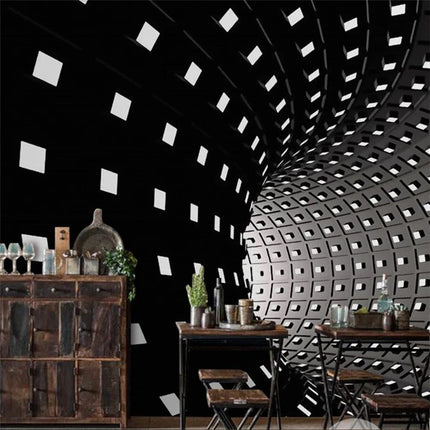 Custom 3D Space Ramp Black White Mural Wallpaper