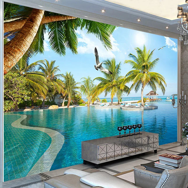 Custom 3D Beach Island Landscape Mural Wallpaper