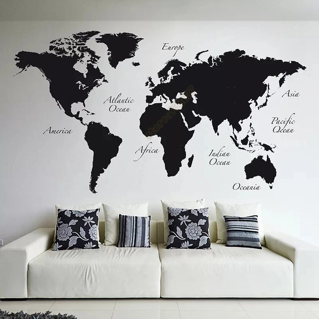 Large World Map Vinyl Wall Decal Home Decor