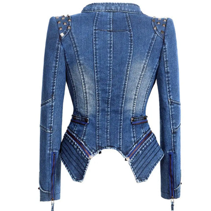 Women Vintage Denim Slim Fit Motorcycle Windbreaker Jacket