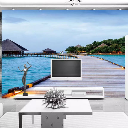 Custom 3D Beach Walkway Ocean Living Mural Wallpaper