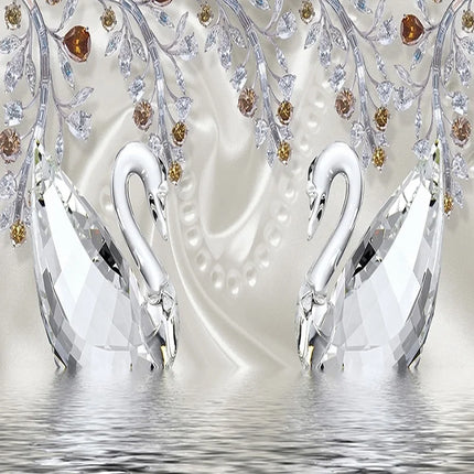 Custom 3D Crystal Diamond Swan Lake Mural Wallpaper