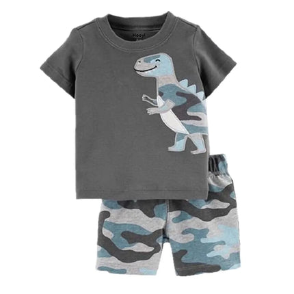 Baby Boy Plaid European Dinosaur Sleepwear Pajama Outfit