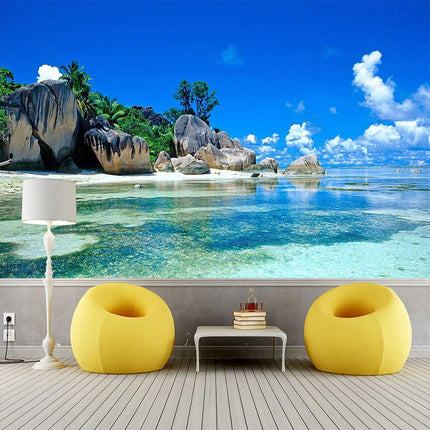 Custom 3D Ocean Beach Island Mural Wallpaper