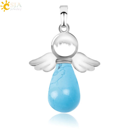 Women Natural Stone Angel Fairy Necklace Pendant