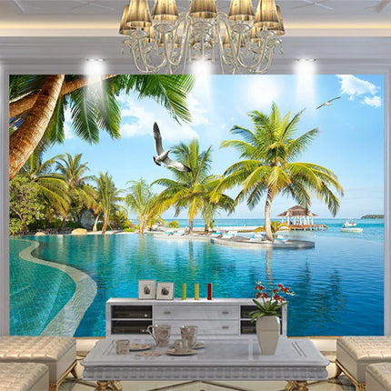 Custom 3D Beach Island Landscape Mural Wallpaper