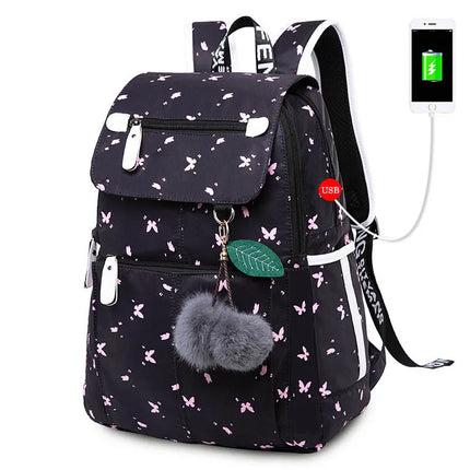 Women Kids Space USB Charging Port School Backpack