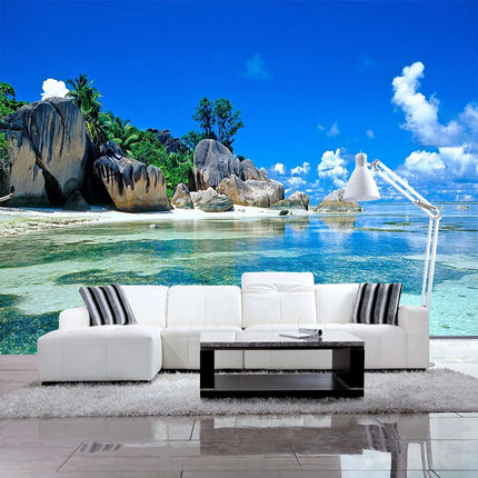 Custom 3D Ocean Beach Island Mural Wallpaper