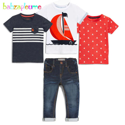 Baby Boy Short Sailboat Shirt Pants 4pc Set