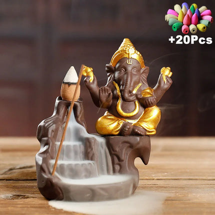 Ganesha Backflow Incense Burner Elephant Animal Figurines